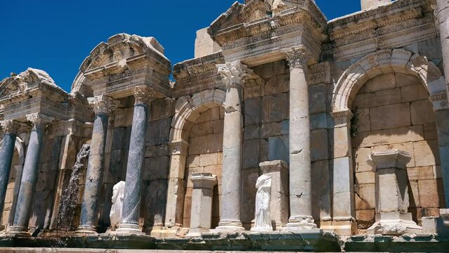 Ruins of Sagalassos ancient city, the Upper Agora in the roman city in Turkiye
