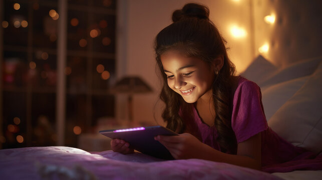 Beautiful Indian Girl Using Tablet At Home