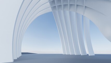 Obraz premium futuristic architecture in the form of waves layered layers. 3D illustration render