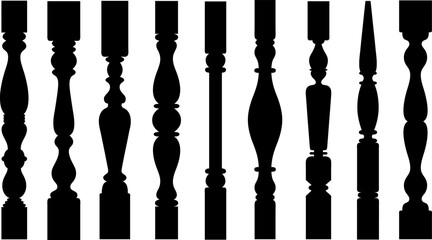 Illustration of different stair spindles and balusters isolated on white - obrazy, fototapety, plakaty