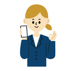 ビジネスパーソン　スマートフォン　OK スーツ　女性　イラスト　仕事