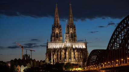 Scenic view of Cologne Cathedral at night.