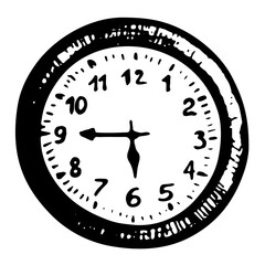 Outline clock logo. Black hand drawn doodle sketch. Line art. Black vector illustration isolated on transparent background. 