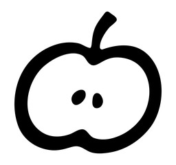 Outline apple logo. Black hand drawn doodle sketch. Line art. Black vector illustration isolated on transparent background. 