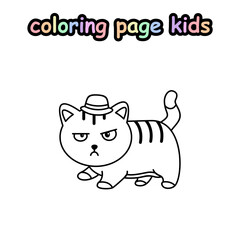 cat wearing a hat coloring page kids
