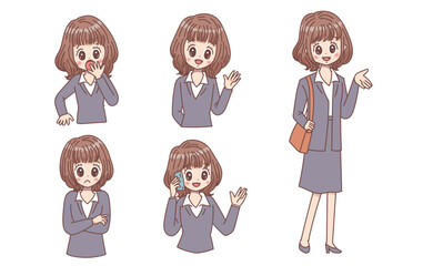 スーツスカートの女性_表情いろいろ