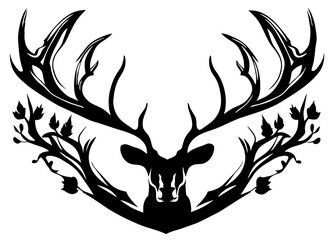 Fototapeta premium deer head with big horns,Christmas symbol,tattoo design