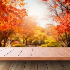 Naklejka na ściany i meble table with autumn leaves generated by AI