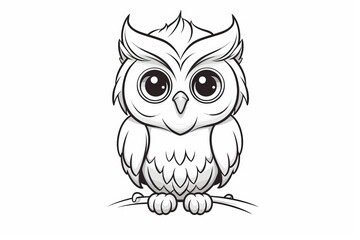Owl line drawing in black and white