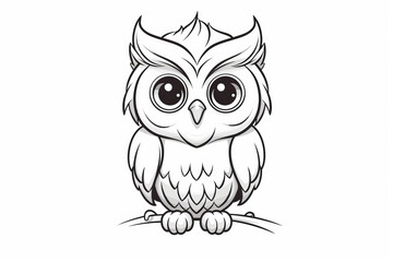Fototapeta premium Owl line drawing in black and white