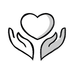Two Hands with Heart Above It Icon. An icon of two hands with a heart above them to represent love, compassion, and unity.