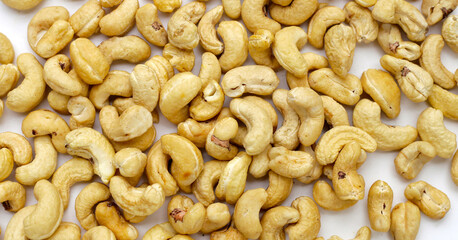 Cashew nuts on white background.