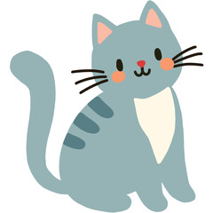 A cute cat with stripes. It has big eyes, rosy cheeks, and long whiskers, looking friendly and cheerful.

