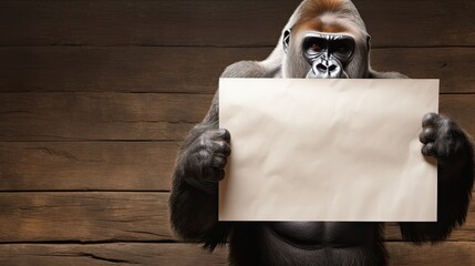 Animals are miracles of creation, gorilla  with a white sheet next to them, background for copy text space. Generative AI