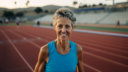 old woman athlete running during championship. healthy lifestyle