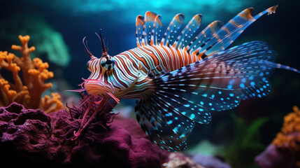 A magical underwater world with various beautiful fish, a seascape with exotic tropical fish - obrazy, fototapety, plakaty
