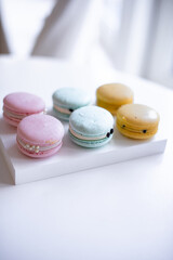 Colorful Macarons on White Tray