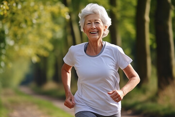 aged woman doing sport outdoor. Morning run. Healthy lifestyle