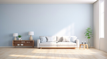 modern empty room with wooden floor and large wall.