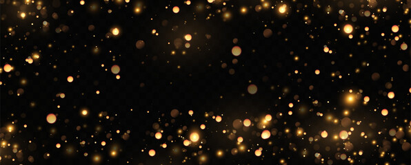 Obraz na płótnie Canvas Golden sequins glow with many lights. Glittering dust. Luxurious background of golden particles.