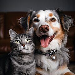 Closeup photo of cat and dog 