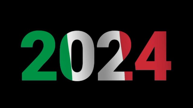 2024 text with Italian flag waving. Falg of Italy 2024 for independence day anniversary and New Year. Seamless 4k