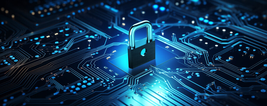 Secure connection or cybersecurity service concept of compute motherboard and safety lock with login and connecting verified credentials 