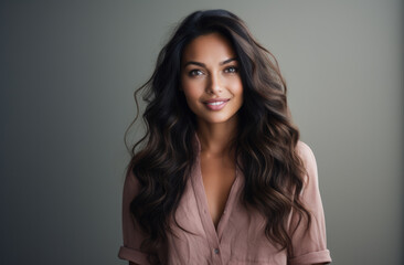 Fototapeta premium Portrait of a young beautiful woman with long hair