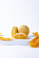 Colorful French Macarons on White Background