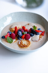 Cottage Cheese Pancakes with Sweet Sauce and Berries