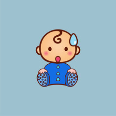 cute baby face vector blue clothes funny