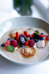 Cottage Cheese Pancakes with Sweet Sauce and Berries
