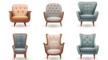 collection of different armchair on white background, Furniture vector realistic illustration