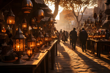 Arabian marketplace during the golden hour.