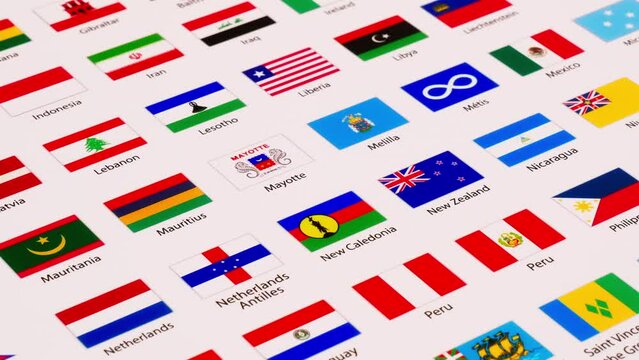 A picture of different flags of countries, territories, principalities, tribes, and organizations from different pasrts of the world.