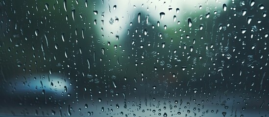 The view of rain falling on the windshield while looking inside the road - obrazy, fototapety, plakaty