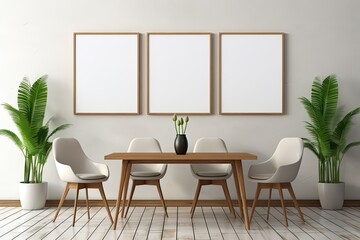 Three Empty Photo Frames Create a Focal Point in the Dining Room