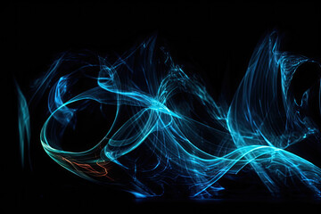A blue light swirls in a dark room