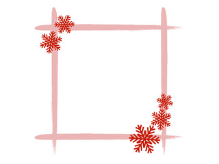 Obraz premium 筆描き正方形と雪の結晶のフレーム：赤