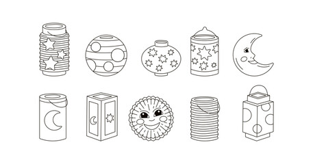 Set of diverse lantern for saint martin day.Laternenumzug tradition in europe