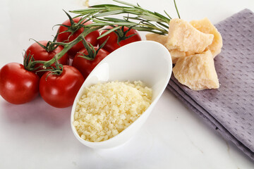 Shredded Italian hard parmesan cheese