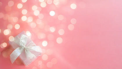 Fototapeta premium christmas gift wallpaper in pink plus bokeh with copy space