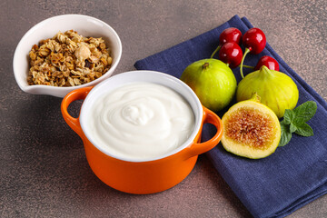 Traditional homemade Greek yoghurt with granola