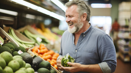 Fototapeta premium A portrait of a man shopping in a supermarket