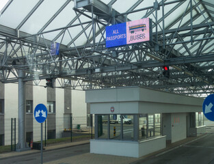 Passport control box at the border