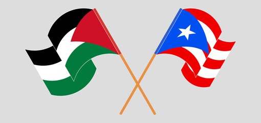 Crossed and waving flags of Palestine and Puerto Rico