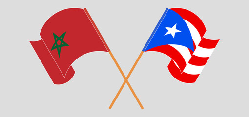 Crossed and waving flags of Morocco and Puerto Rico