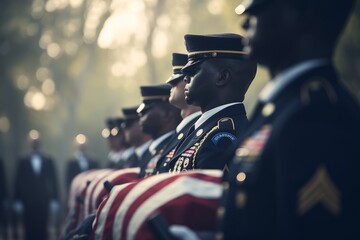 a military funeral, focusing on the honor guards,
