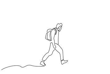 Fototapeta na wymiar male person nature backpack walking alone lifestyle line art design