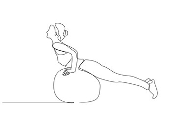 young athlete woman pilates ball balance sports health pose full body length line art design